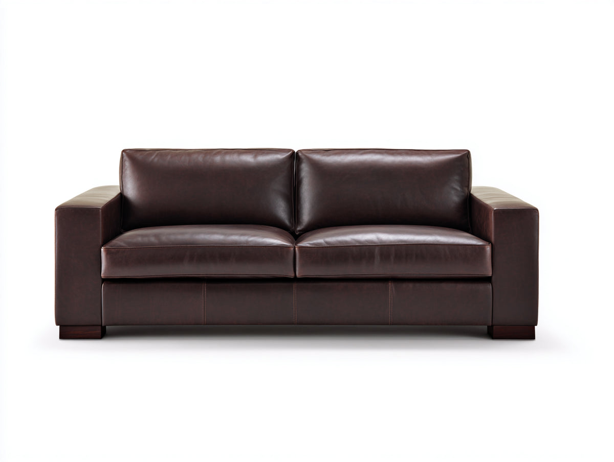 Sofás 2 plazas tapizado efecto cuero 210 x 90 x 82 cm - marrón oscuro - respaldo acolchado y diseño moderno con reposabrazos amplios