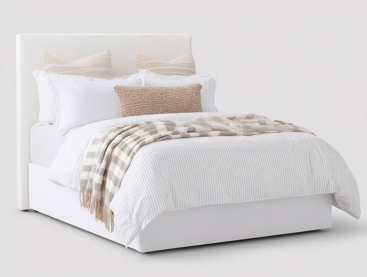 Camas dobles tapizada en tejido 215 x 170 x 105 cm - blanco - cabecero alto y diseño moderno