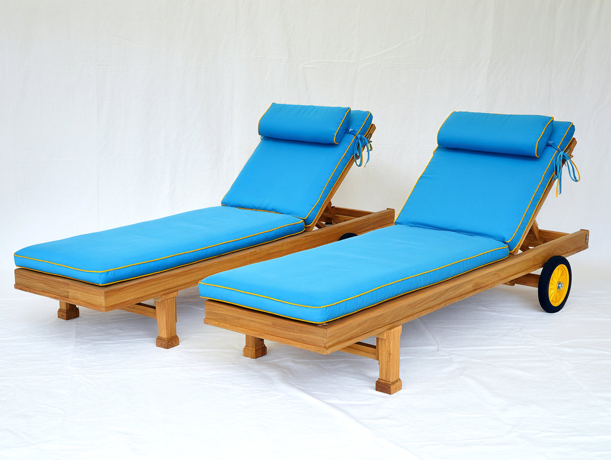 Tumbonas de exterior conjunto de 2 piezas 200x70x35 cm - madera y tela - color natural y azul - diseño moderno