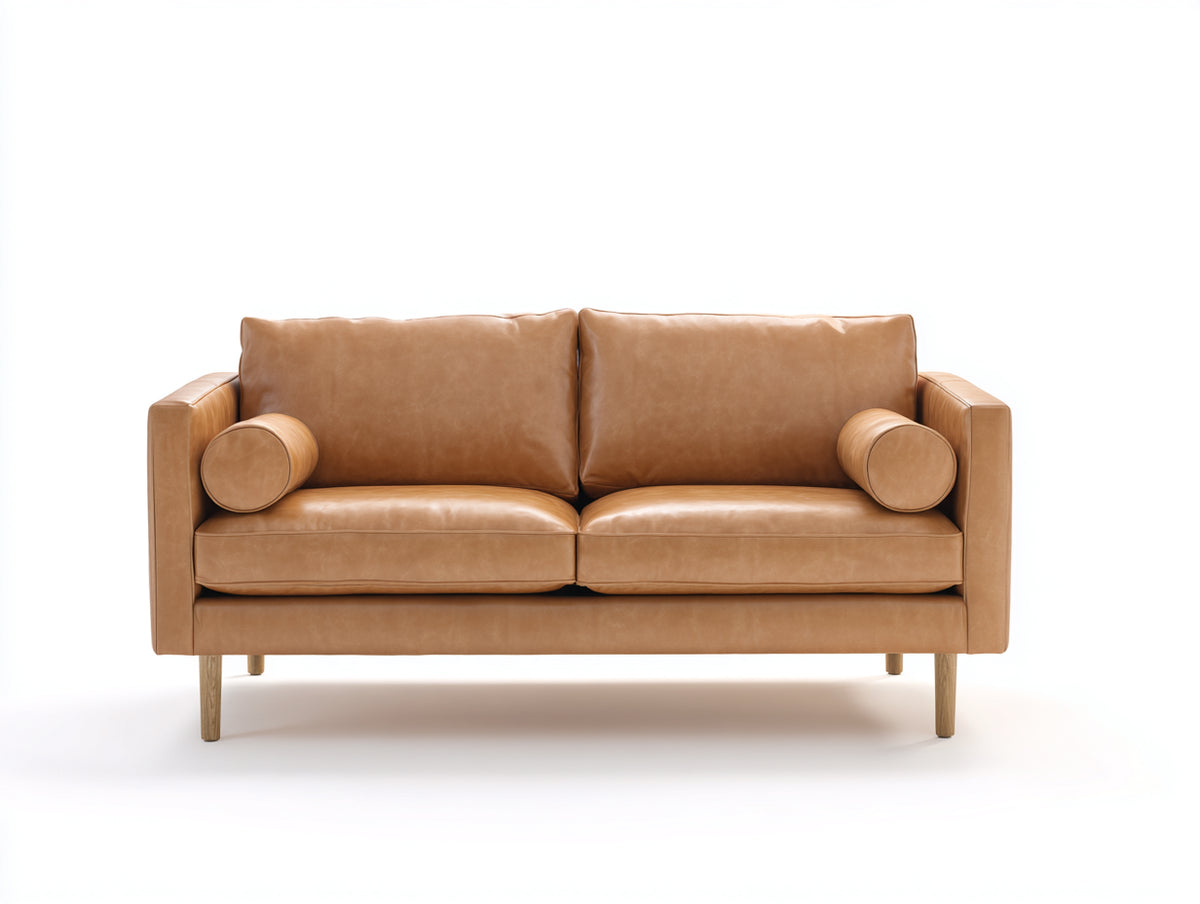 Sofás 2 plazas 180x85x80 cm - cuero sintético marrón claro - diseño moderno para salón
