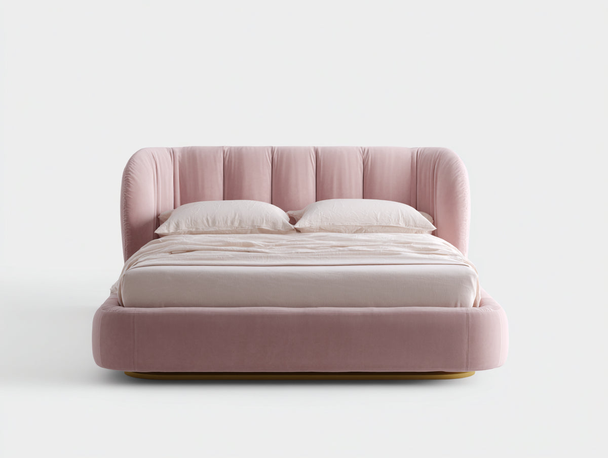 Camas dobles tapizadas 215 x 185 x 105 cm - rosa - cabecero envolvente de estilo moderno