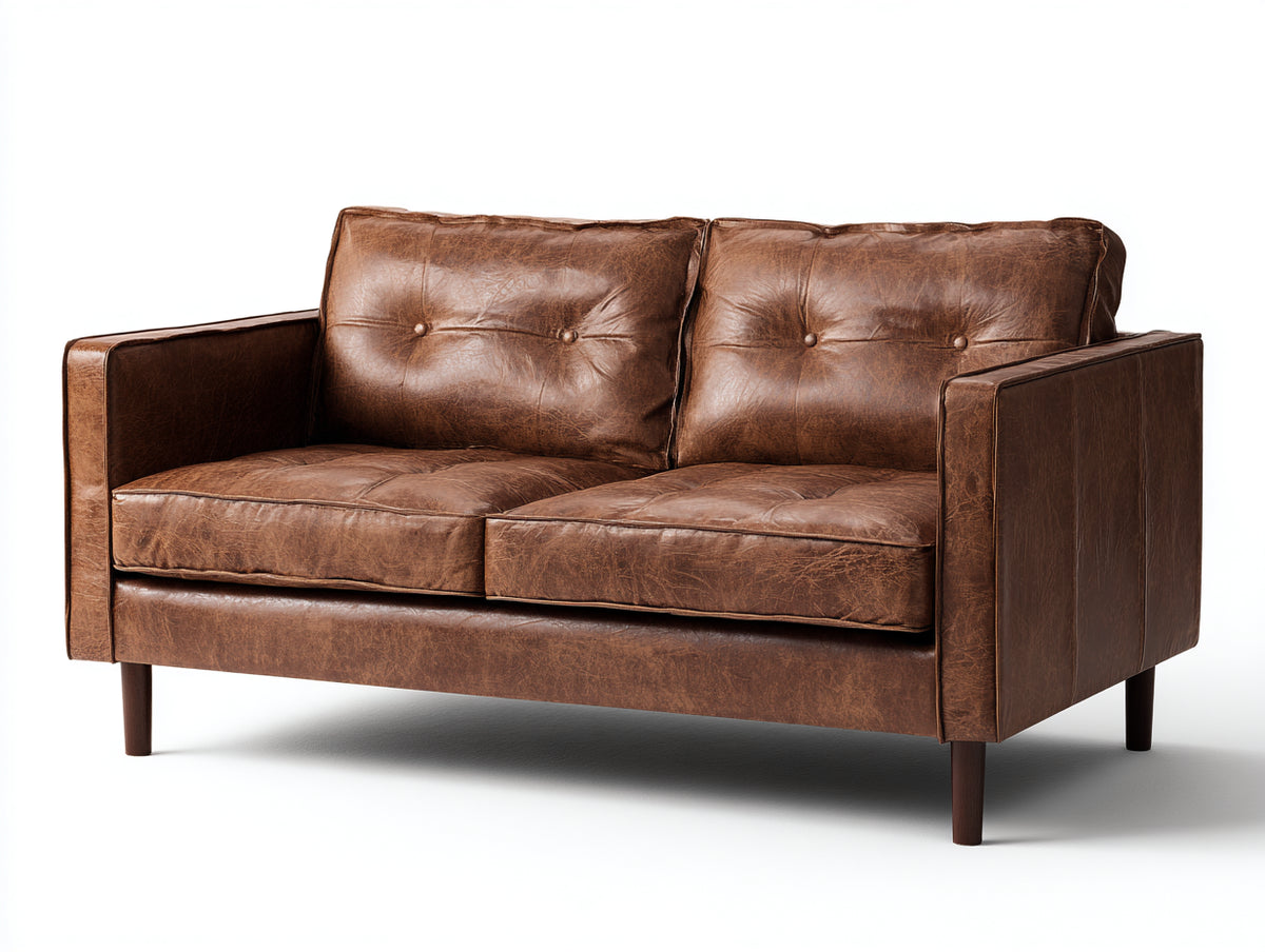 Sofás 2 plazas sofá de piel sintética 180x85x80 cm - color marrón - estilo vintage
