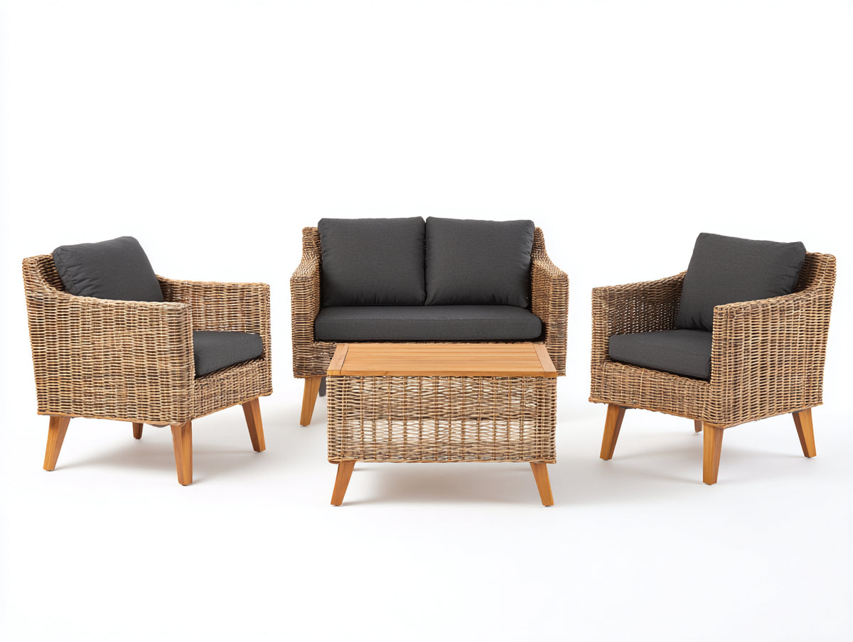Sofás de exterior conjunto de sofá de ratán sintético 190x75x75 cm - color gris-marrón - estilo natural