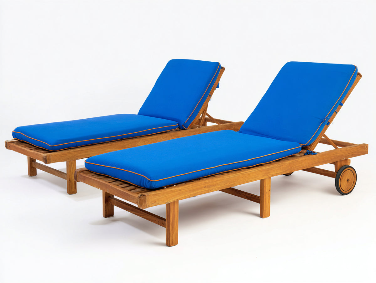 Tumbonas tumbona de exterior de madera 200x70x35 cm - color marrón-azul - diseño natural