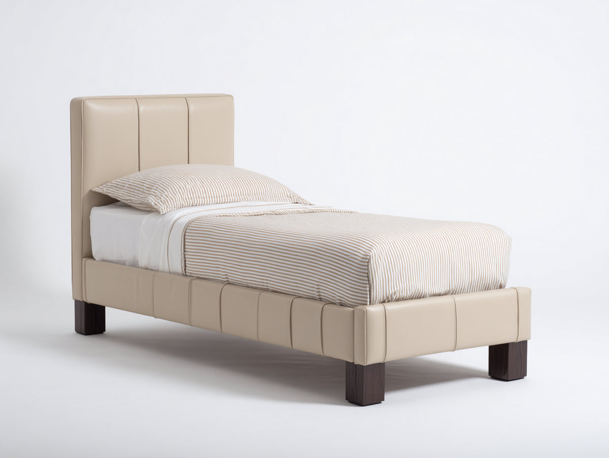 Camas individuales tapizadas 210 x 105 x 115 cm - beige - cabecero acolchado y patas de madera