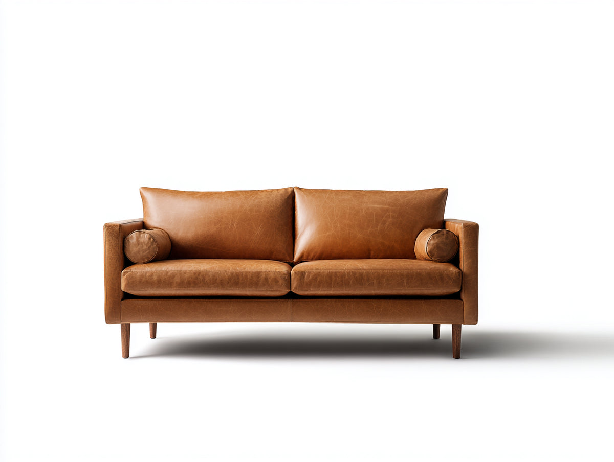 Sofás 2 plazas tapizados 180 x 88 x 82 cm - marrón coñac - diseño moderno con patas de madera