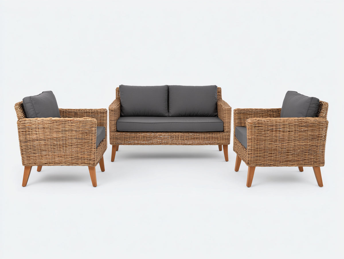 Sofás de exterior de ratán 155 x 80 x 82 cm - marrón natural y gris oscuro - conjunto de jardín con dos sillones