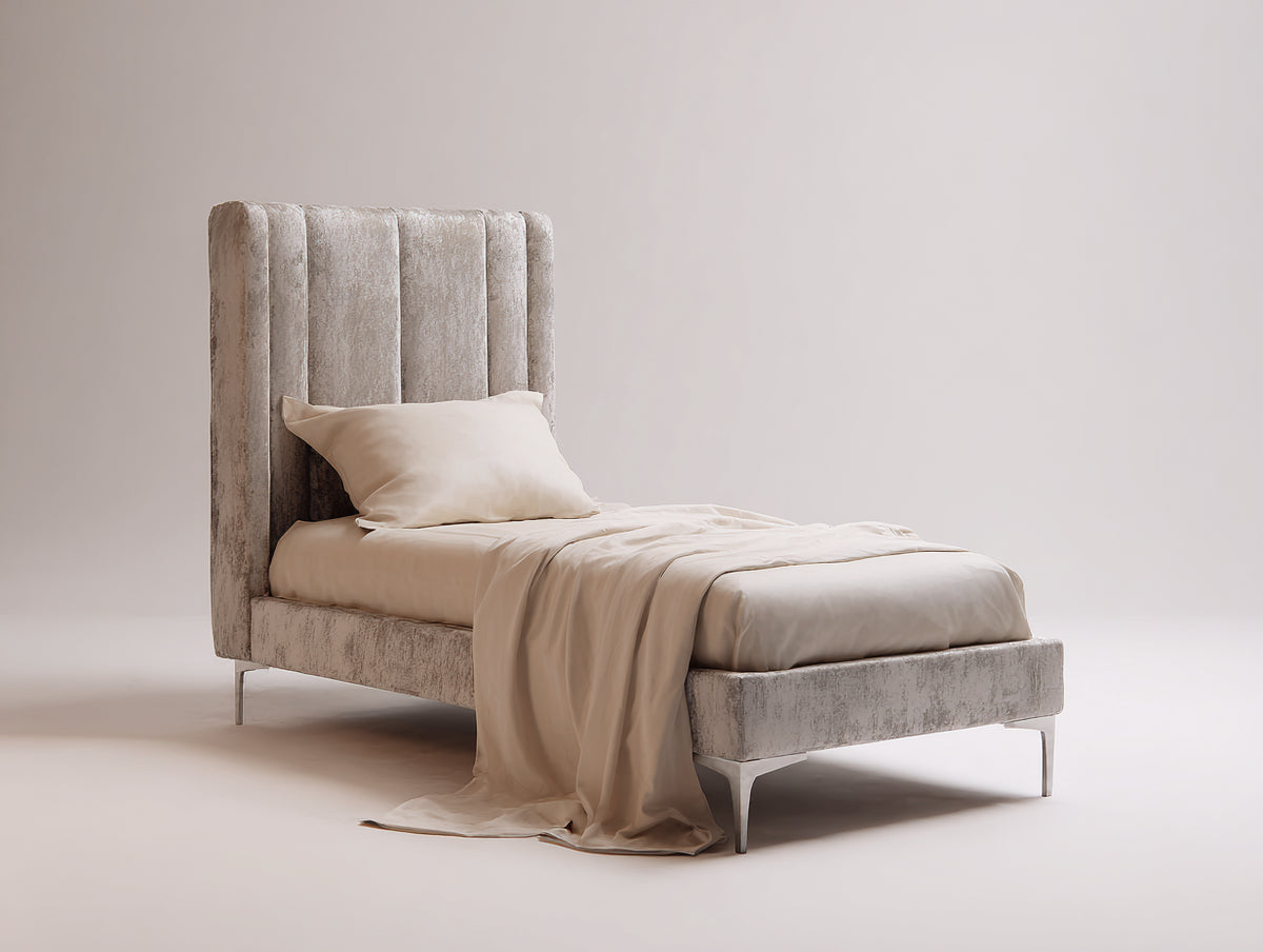 Camas individuales tapizadas 210 x 105 x 135 cm - beige - cabecero alto acanalado de estilo moderno