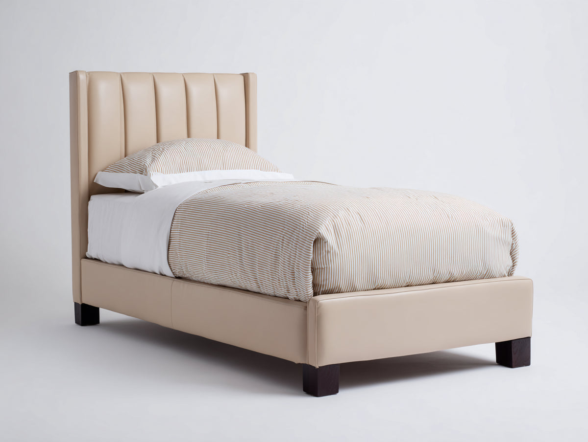 Camas individuales tapizada 215x105x115 cm - tela beige - diseño moderno con cabecero acolchado