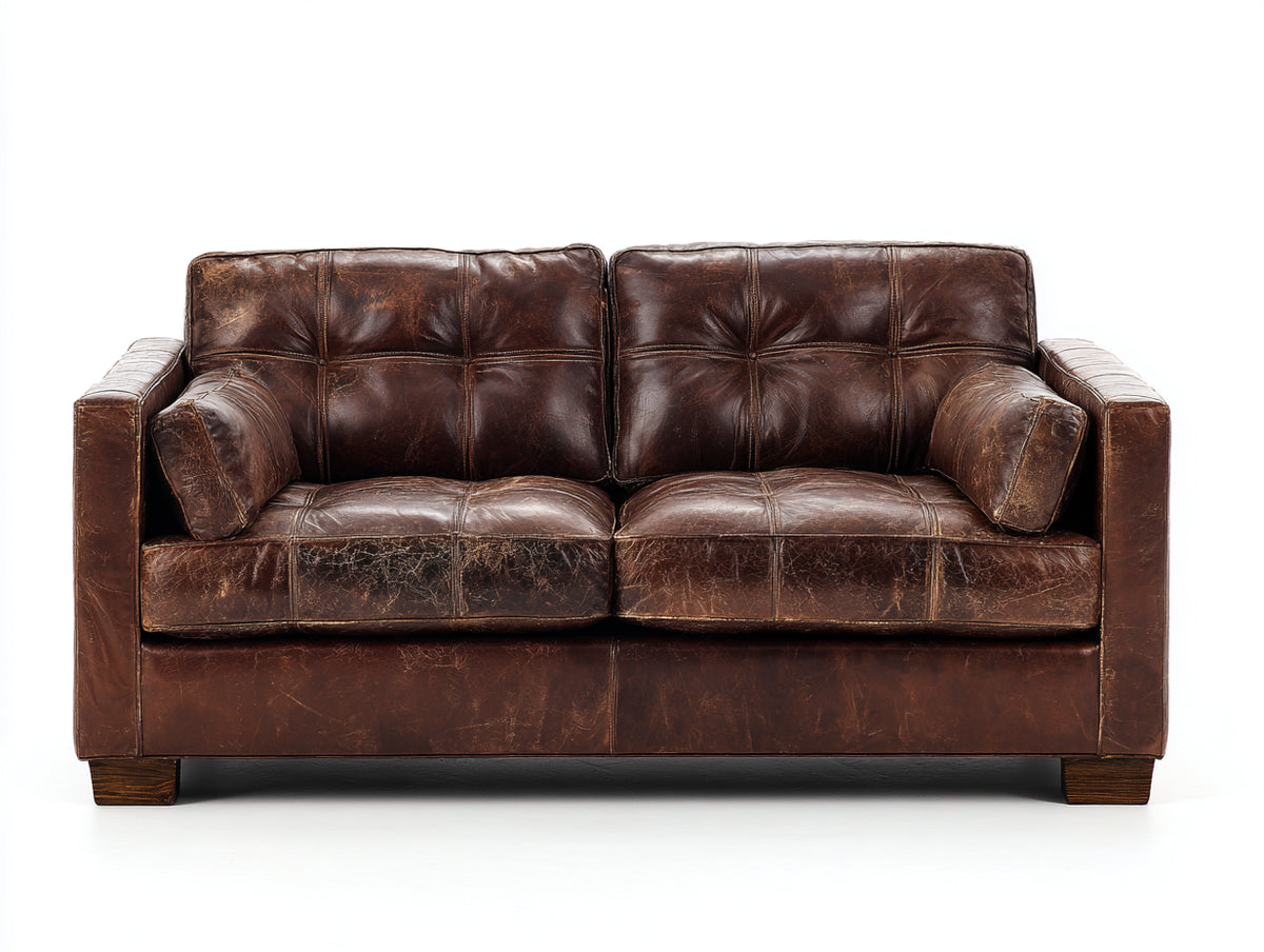Sofás 2 plazas tapizados 185 x 92 x 84 cm - marrón oscuro - diseño vintage con acabado envejecido
