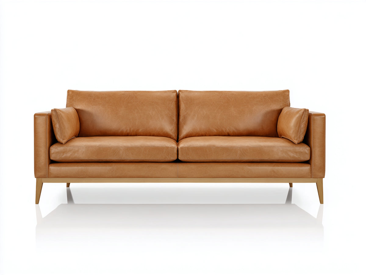 Sofás 2 plazas tapizado efecto cuero 190 x 85 x 82 cm - marrón camel - líneas rectas y patas efecto madera de diseño moderno