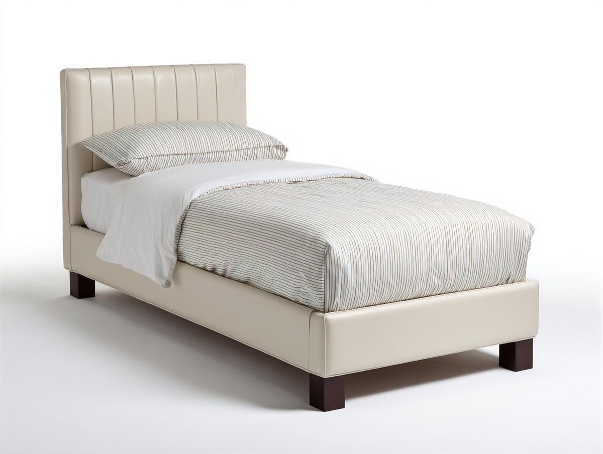 Camas individuales cama tapizada de polipiel 200x100x105 cm - color beige - diseño moderno