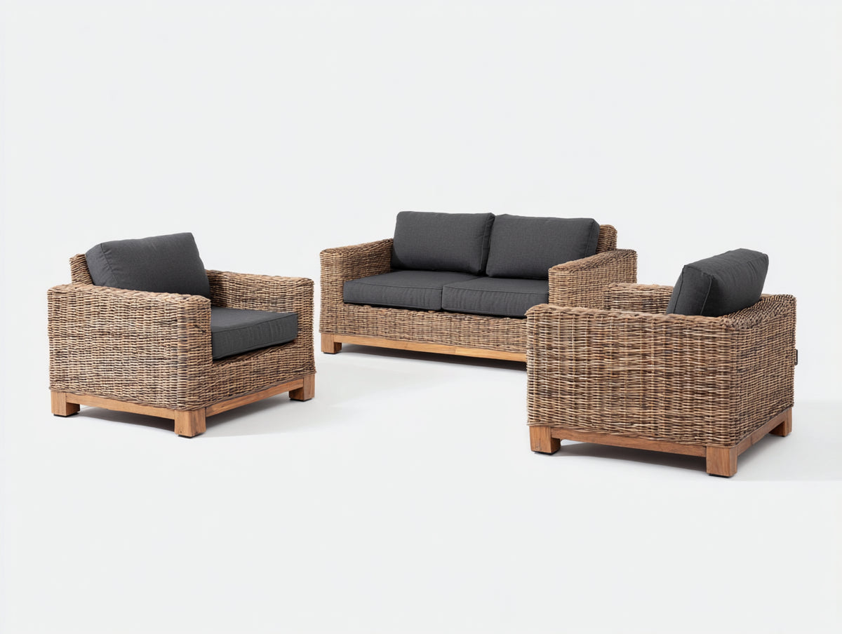 Sofás de exterior conjunto de sofá de ratán sintético 200x75x70 cm - color gris-marrón - estilo natural
